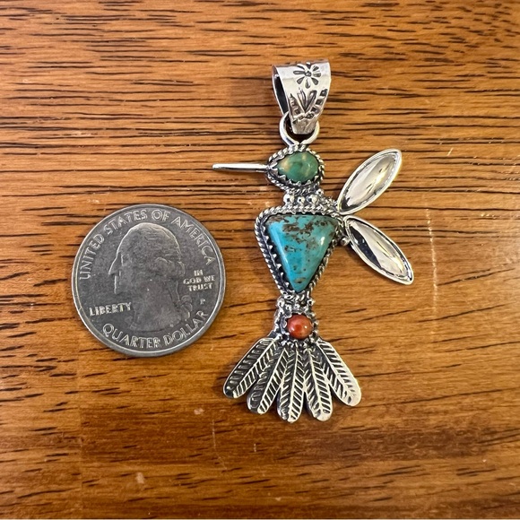 Hummingbird Turquoise & Spiny Oyster Pendant – Sterling Silver - Picture 12 of 13